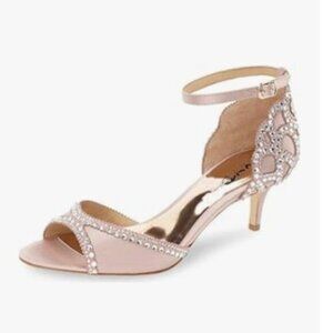 XYD Pink Peep Toe D'Orsay Kitten Low Heel Rhinestone Studs Ankle Strap Sandals